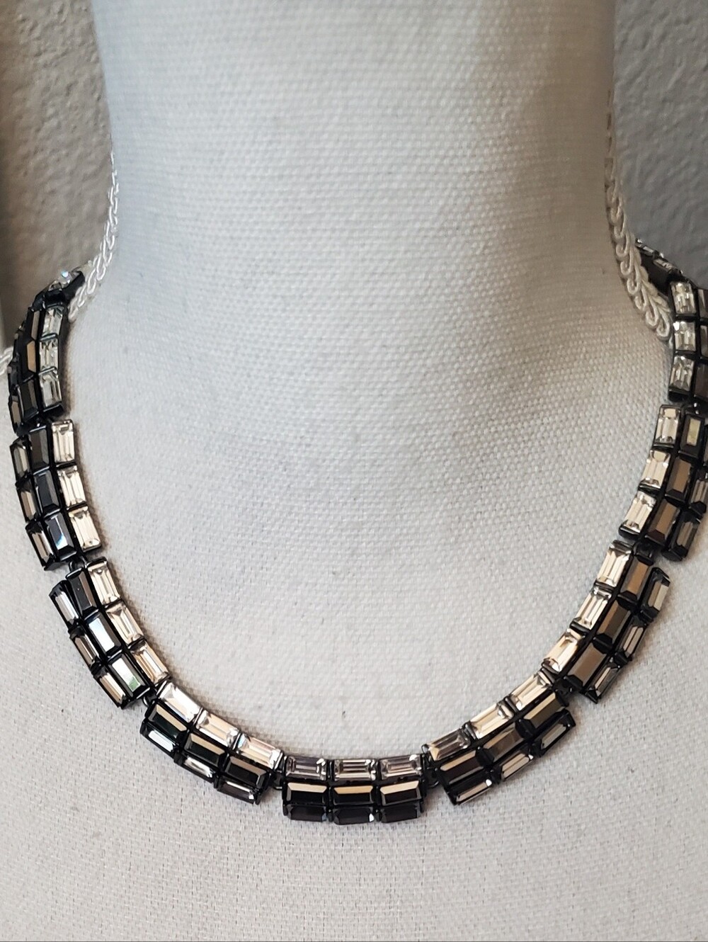 White House Black Market Black Clear & Smoky Crystal Statement Collar Necklace